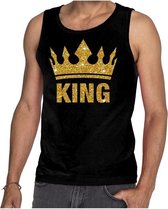 Zwart King gouden glitter kroon tanktop/hemd - mouwloos shirt heren - Zwart Koningsdag kleding XL