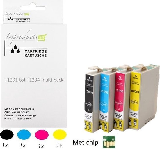 Improducts® Inkt cartridges - Alternatief Epson T1291 T1292 T1293 T1294 T1295 set v4 chip