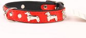 Dog's Companion - Leren halsband Teckel - Lengte: 45cm (35-41cmx20 mm), Kleur: Rood/Zwart