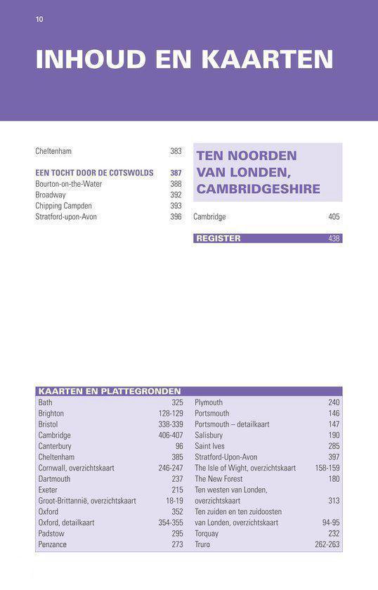 Pagina 10 van de Trotter gids met inhoudsopgave en een lijst van kaarten en plattegronden.