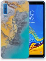 Geschikt voor Samsung Galaxy A7 (2018) Bumper hoesje Design Marble Blue Gold