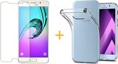 Samsung Galaxy A3 (2016) - Siliconen Transparant TPU Gel Case Cover + Met Gratis Tempered Glass Screenprotector 2,5D 9H (Gehard Glas) - 360 graden protectie