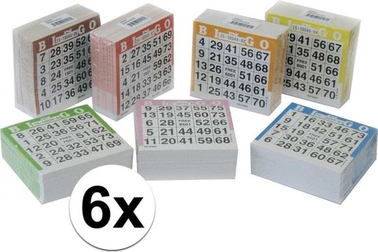 Afbeelding van het spel 6x Bingo kaarten 1-75 gekleurd