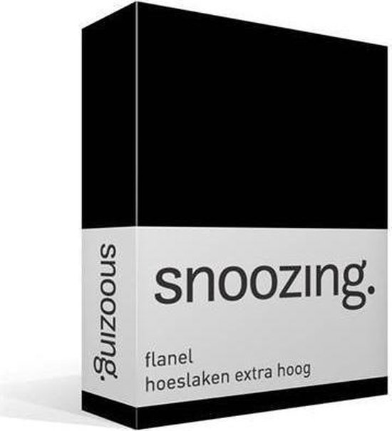 Snoozing - Flanel - Hoeslaken - Extra Hoog - Lits-jumeaux - 160x210/220 cm - Zwart