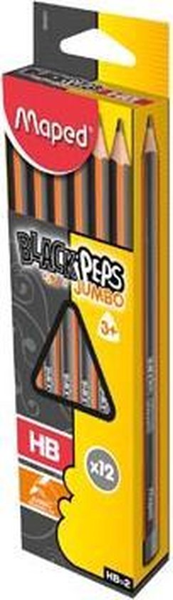 Maped Black'Peps Matite Grafite HB #2, Confezione Da 12, Maxi Triangolari Ergonomiche, Ideali Per Scuola E Ufficio