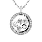 Quiges Memory Medaillon RVS 25mm met Ketting 70cm en 5 Floating Charms - CLS012