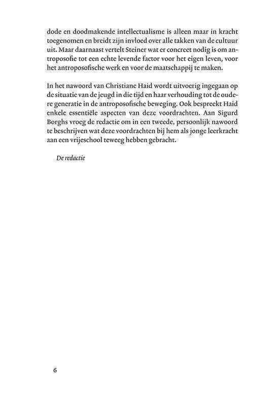 Pagina met tekst over de jeugdbeweging, antroposofie en de redactie.