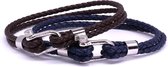 FortunaBeads Nautical M2+3 Set Blauw Bruin Armband – Heren – Leer – Large 20cm