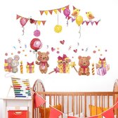 MUURSTICKER  - BEERTJES - DIEREN - WANDDECORATIE - KINDERKAMER - BABYKAMER - MEISJE - BEER - MUIS -nr 954