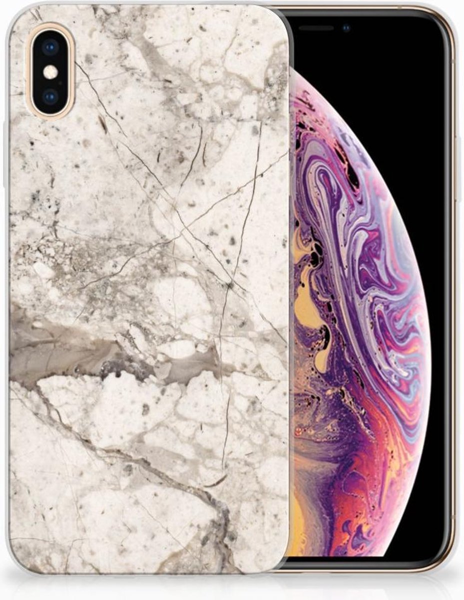 Apple iPhone Xs Max TPU Siliconen Hoesje Marmer Beige op Prijzenvolger.com
