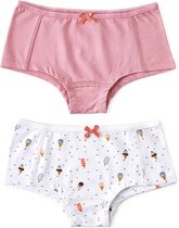 Little Label - meisjes - onderbroek (2 stuks) - wit, multicolor ijsjes, roze - maat 146/152 - bio-katoen