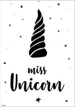 Poster eenhoorn | miss unicorn | zwart-wit