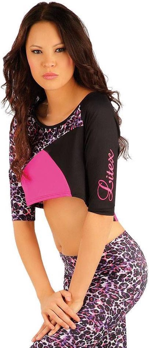 Verdorren Civic Gewend Litex Sportswear | Crop top naveltruitje Annette zwart met roze | M |  bol.com