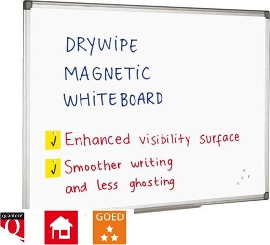 Whiteboard 120x90cm magnetisch. incl. 4x whiteboardstift, whiteboardborstel, whiteboardreinigingsvloeistof, afleggoot en ophangsysteem