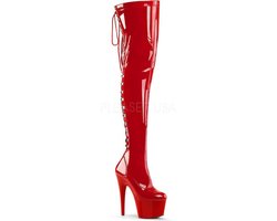Adore-3063 plateau lak overknee laars met veters en stiletto hak rood - (EU 39 = US 9) - Pleaser