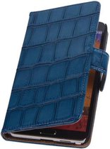 Glans Croco Bookstyle Wallet Case Hoesjes voor Galaxy Note 4 N910F Blauw