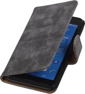 Lizard Bookstyle Wallet Case Hoesjes voor Sony Xperia E4 Grijs