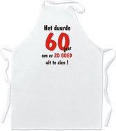 Schort - Het duurde 60 jaar - leuke keuken- of barbecueschort - 100 % katoen - wit