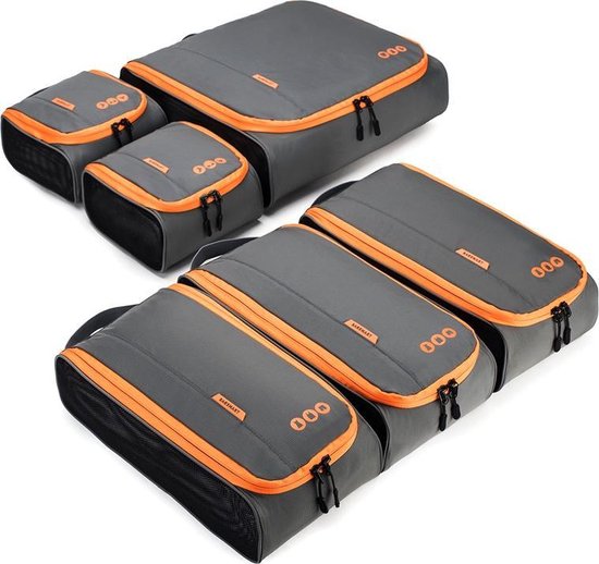 Bagsmart - Packing Cubes Set - 6 Delige Koffer Organizer voor 24" Koffer -  Grijs Oranje | bol