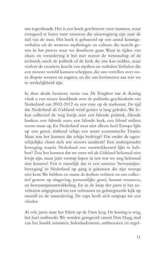 Tekst over het boek 'De Terugkeer van de Koning', de politieke geschiedenis van Nederland en de westerse mythologie.