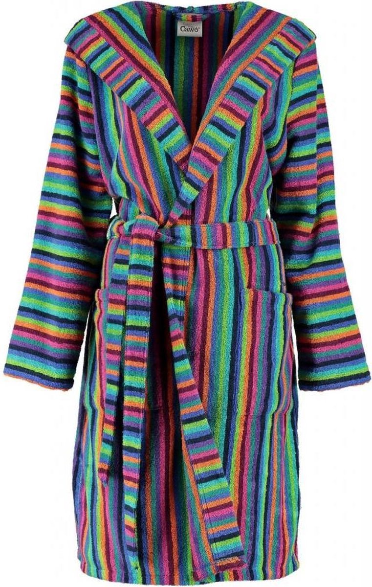 Cawö korte dames badjas badstof met capuchon multicolor maat 42