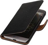 Zwart Echt Leer Leder booktype wallet cover hoesje voor LG G5