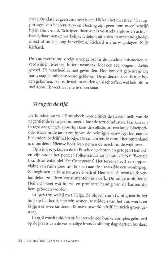 Tekst over de geschiedenis van de vuurwerkramp, textielindustrie en de oprichting van Heinrich's vuurwerkbedrijf.