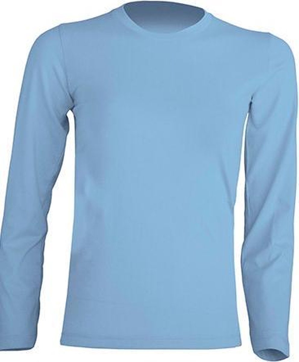 JHK kinder t-shirt lange mouw kleur sky blue maat 12-14 jaar (152) - Set van 2 stuks