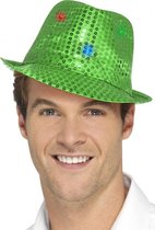 Pailletten hoedje groen met LED lichtjes