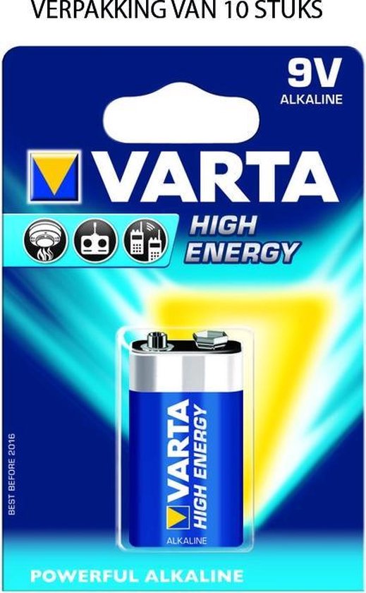 10 stuks Varta - Batterij - Blok E - High Energy Alkaline - 9 Volt | bol.com