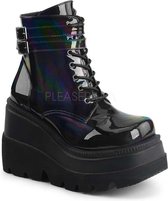 Shaker-52 hologram plateau sleehak enkellaars met riempjes zwart - (EU 36 = US 6) - Demonia