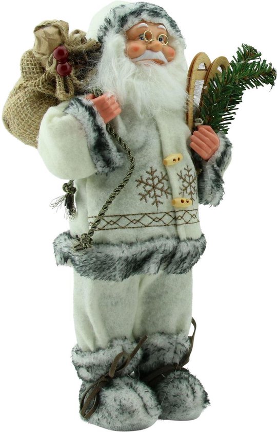 Afgewerkte Kerst Decoratie Kerstman Wit/Grijs 30cm |