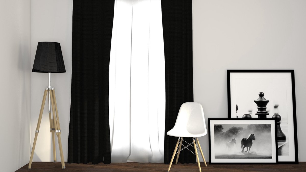 Larson - Luxe Geweven Blackout Gordijn - Ringen - Zwart - 300 x 250 cm – Verduisterend & kant en klaar