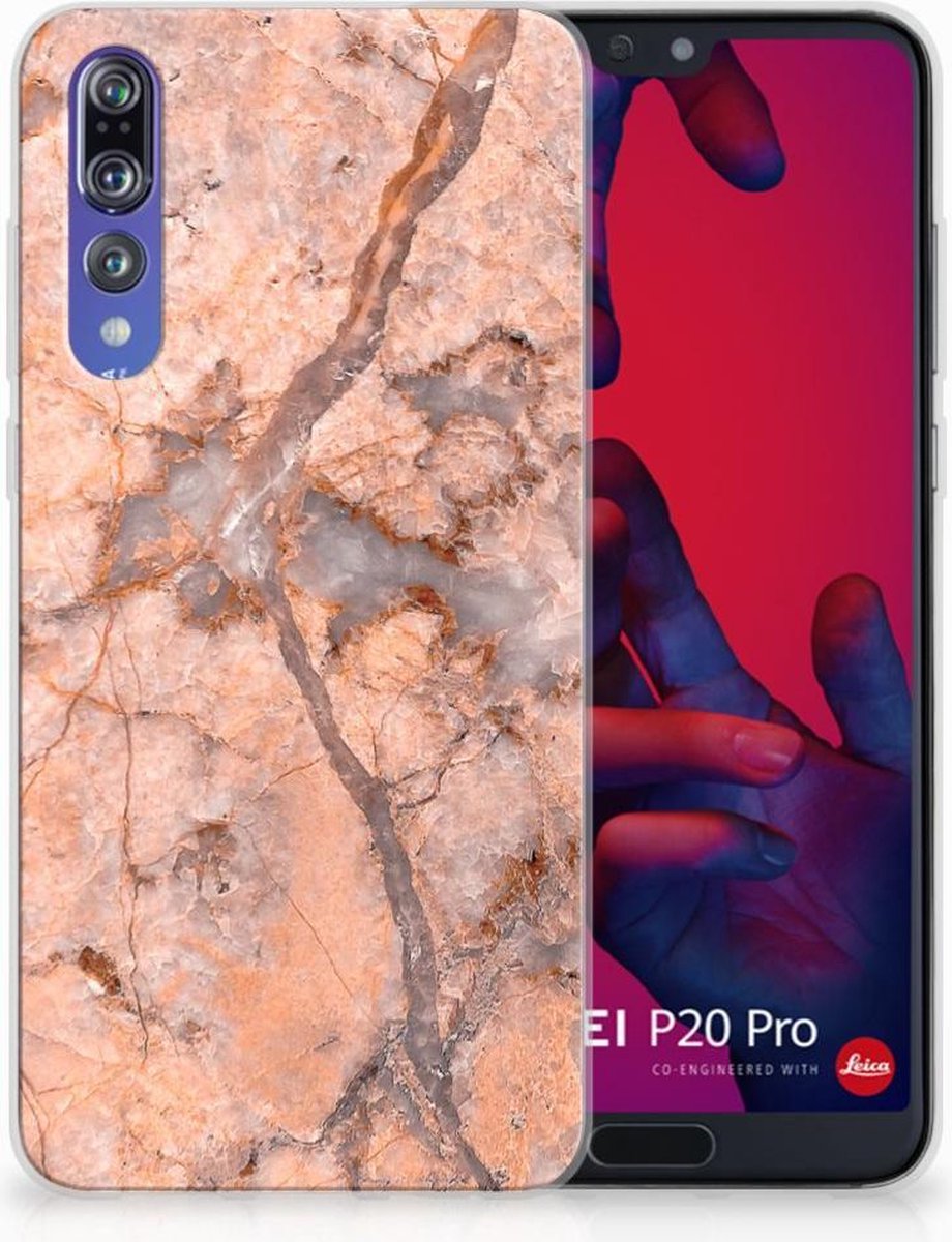 Huawei P20 Pro TPU Siliconen Hoesje Marmer Oranje