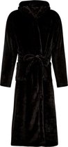 Badjas fleece - zwarte badjas met capuchon - flanel fleece badjas unisex  - maat XL/XXL