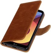 Zakelijke Book Case Telefoonhoesje Geschikt voor de LG Q8 - Portemonnee Hoesje - Pasjeshouder Wallet Case - Bruin