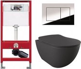 Tece Toiletset - Inbouw WC Hangtoilet wandcloset - Creavit Mat Antraciet Tece Now Glans Chroom