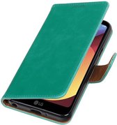 Zakelijke Book Case Telefoonhoesje Geschikt voor de LG Q8 - Portemonnee Hoesje - Pasjeshouder Wallet Case - Groen