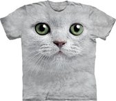 T-shirt witte kat met groene ogen M