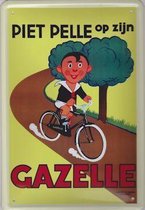 Gazelle reclame Piet Pelle op zijn fiets - Metalen reclamebord - 10x15 cm