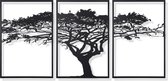 Maison Cocon - Levensboom drieluik - 120 cm - Houten wanddecoratie voor aan de muur - Muurdecoratie - Woonkamer - Zwart