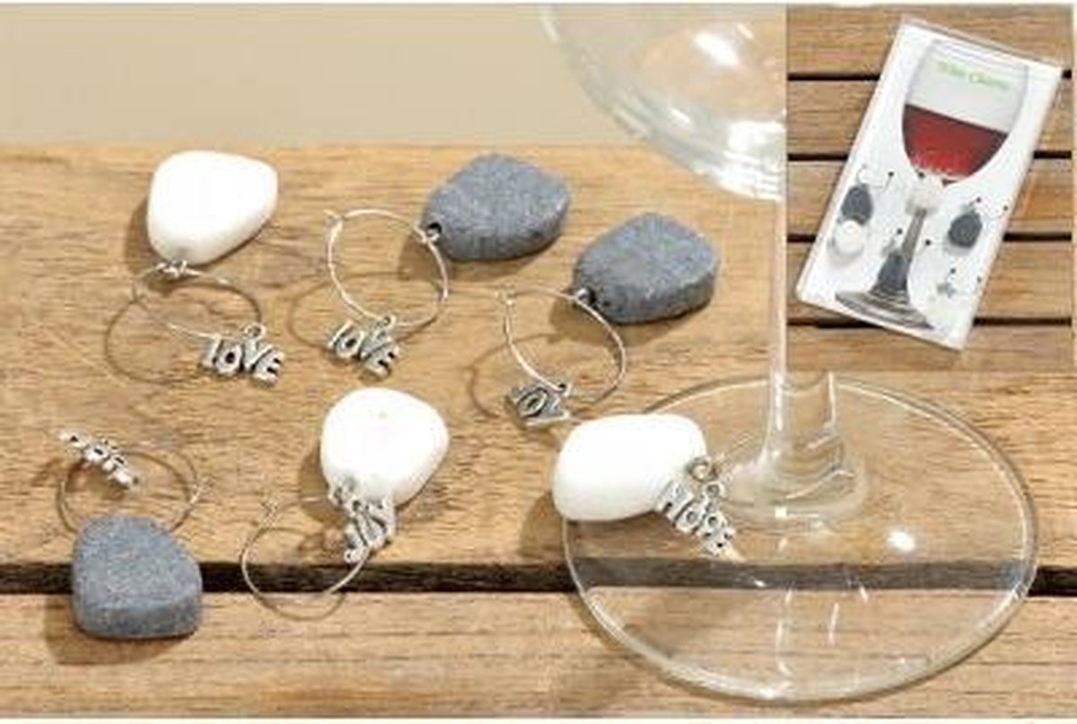 salami Knop muis of rat Set van 6 wijnglas hangers met steentje / tekst | bol.com