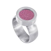 Quiges RVS Schroefsysteem Ring Zilverkleurig Mat 20mm met Verwisselbare Glitter Roze 12mm Mini Munt