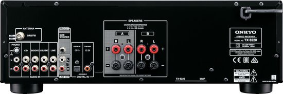 ONKYO TX-8220 Stereo 2.1 Receiver- 2x 80W, Speaker A/B, DAB+, Bluetooth Zwart — afbeelding 4