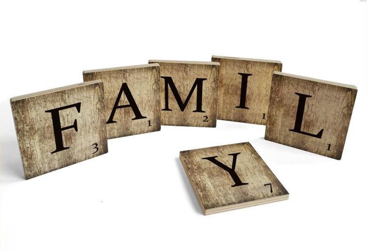 Scrabble tekst FAMILY decoratieletters scrabble houten