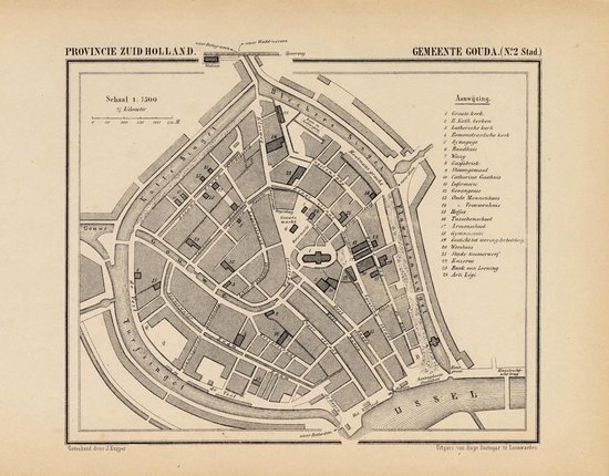 Historische plattegrond van de stad Gouda