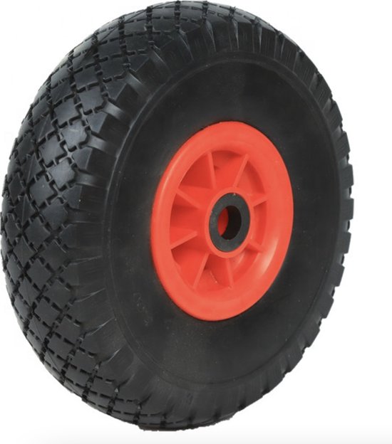 PD® Wiel + Band Klein - 3.00-4 - Kruiwagenband - Bolderkarwiel - Steekwagenwiel met luchtband - Asgatdiameter 20mm rollager - 26cm van PD® — afbeelding 3