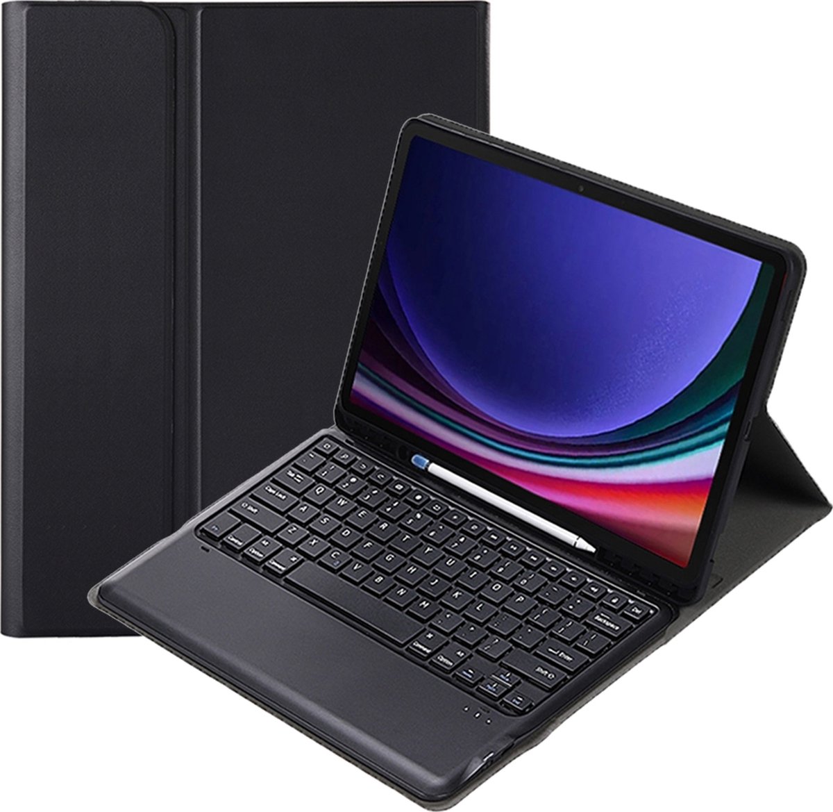 Mobigear Tablethoes geschikt voor Samsung Galaxy Tab S9 Plus Hoes | Mobigear Keys QWERTY Bluetooth Toetsenbord Bookcase + Stylus Houder - Zwart