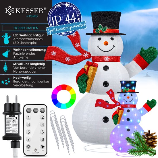 KESSER® LED Sneeuwpop met Afstandsbediening 120 cm- IP44 Kerstverlischting Met 8 Modi Sneeuwpop Kleurrijke Timer 24H Verlichte Sneeuwman voor Binnen & Buiten Weerbestendige KESSER® LED Sneeuwpop met Afstandsbediening 120 cm- IP44 Kerstverlischting Met 8 Modi Sneeuwpop Kleurrijke Timer 24H Verlichte Sneeuwman voor Binnen & Buiten Weerbestendige