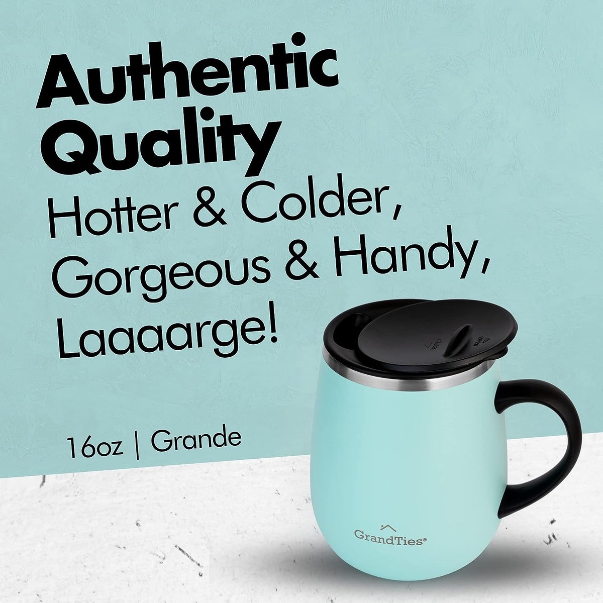 GRANDTIES Geïsoleerde koffiemok met handvat - schuifdeksel voor spatwaterdichte thermosbeker van 16 oz met dubbelwandige vacuüm roestvrij staal houdt dranken warm en koud - Sanctuary